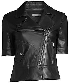 Michael Kors Collection Women's Short Sleeve Leather Moto Jacket