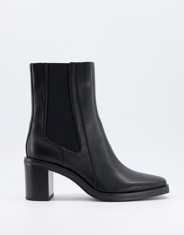Bershka square toe boot with chunky heel in black - ShopStyle
