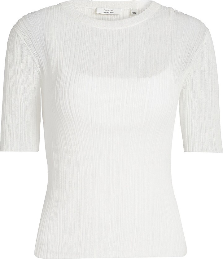 Vince Women's Double Layer Rib-Knit Top - Optic White - Size Large