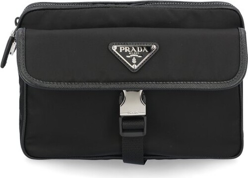 Prada - Men's Medium Brique Brushed Leather Bag Messenger - Black - Synthetic
