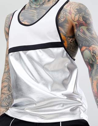 ASOS Design Longline Sleeveless T-Shirt With Metallic Cut And Sew
