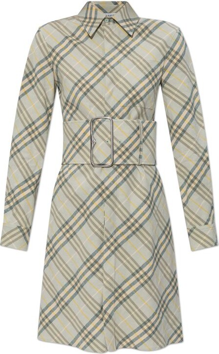 Burberry Checked Belted Waist Shirt Dress