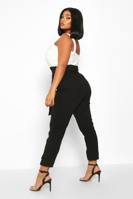 boohoo Plus Wrap High Waisted Tie Front Trouser