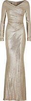 Metallic Ruched Wrap-effect Gown 