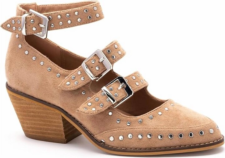Corkys Footwear Women's Cackle Double Buckle Mid Heel Shoe In Sand