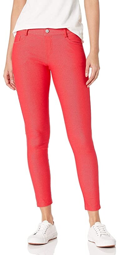 red pull on jeggings