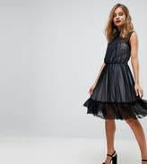 Thumbnail for your product : John Zack Petite High Neck Tulle Midi Skater Dress With Contrast Lining