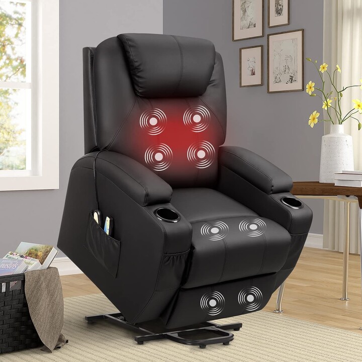 Furniwell Power Lift PU Leather Recliner with Massage and Heating ...