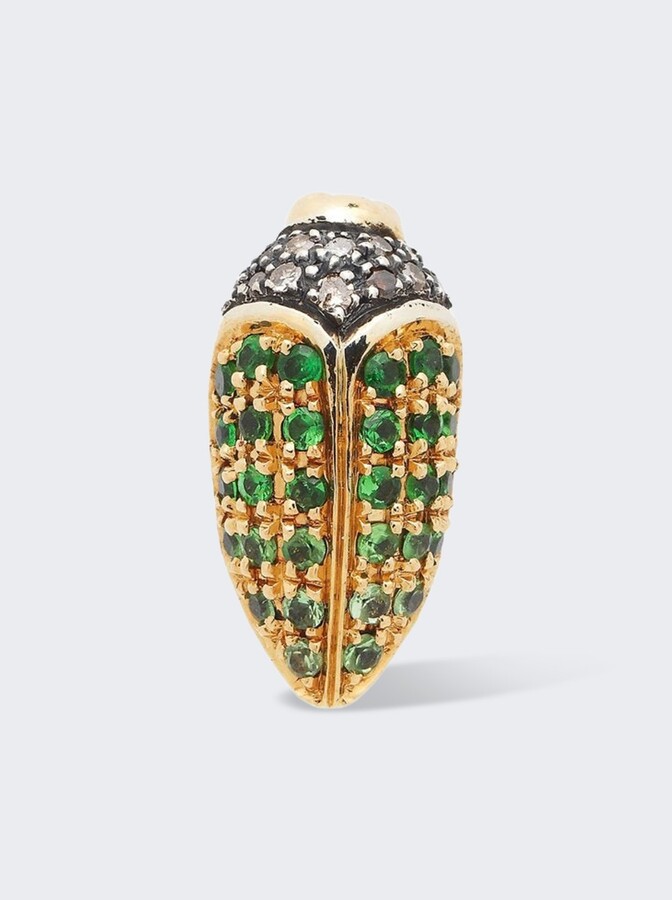 Bibi van der Velden Mini Scarab Pave Tsavorites Stud Earring 18k Yellow Gold
