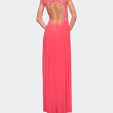 Thumbnail for your product : La Femme Cap Sleeve Net Jersey Dress with Keyhole Back