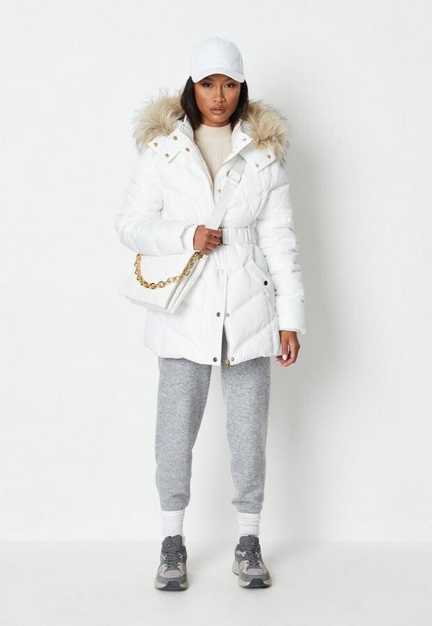White Puffer Jacket With Fur Hood | Shop the world's largest collection of  fashion | ShopStyle