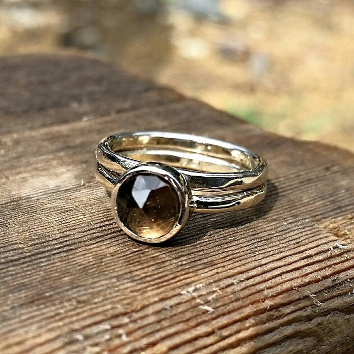 Etsy Smokey Quartz Stacking Ring - Solid White Gold Or Sterling Silver Option Smoky Stackable Rings Chocolate Brown Gemstone