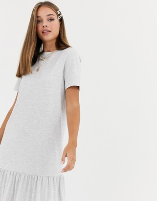 ASOS DESIGN t-shirt maxi dress with tiered dropped hem in grey marl
