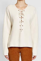 Thumbnail for your product : Mes Demoiselles Ribbed Wool Pullover with Lace-Up Front