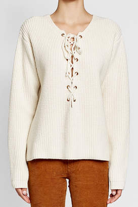 Mes Demoiselles Ribbed Wool Pullover with Lace-Up Front
