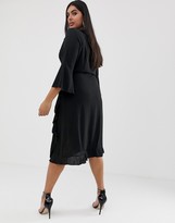 Thumbnail for your product : Outrageous Fortune Plus ruffle wrap dress with fluted sleeve in black