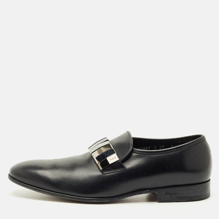 Ferragamo Black Leather Embellished Slip On Loafers Size 42
