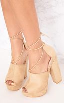 Thumbnail for your product : PrettyLittleThing Maranda Nude Faux Suede Tie Ankle Platforms