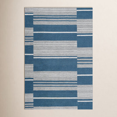 Joss & Main Cieran 5X8 Indoor Outdoor Handwoven Stripe Blue Area Rug
