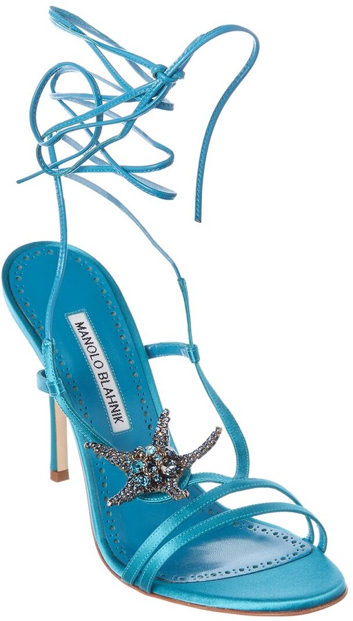 blue satin sandals