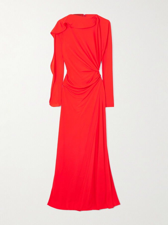 Victoria Beckham Asymmetric Cutout Ruched Stretch-jersey Maxi