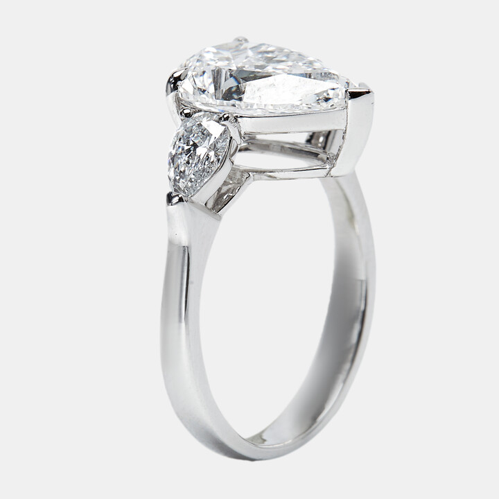 The Diamond Edit 3.50 cts Trilogy Pear Brilliant Lab Grown Diamonds 18k White Gold Ring Size 56