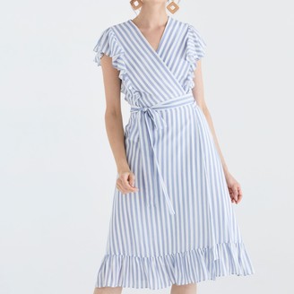 Striped Wrap Dress In Blue & White