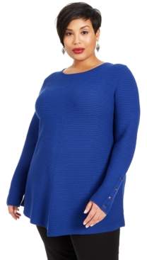 Alfani Plus Size Ribbed Snap-Detail Sweater, Created for Macy's