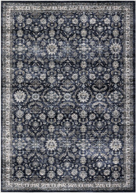 Oriental Distressed Machine Washable Rug Floral Print Accent Carpet with Non-Slip Backing, Vintage Indoor Mat, Foldable Low Pile Floor Cover for Bedro