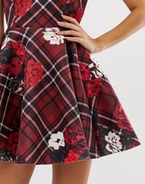 Thumbnail for your product : City Goddess checked skater dress with floral desigin