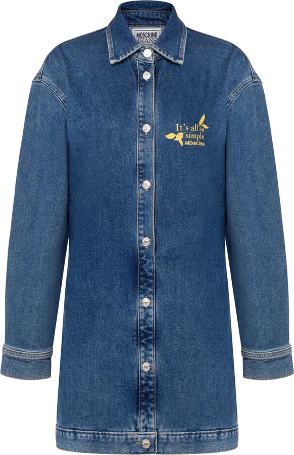 Moschino Slogan-Embroidered Denim Shirtdress