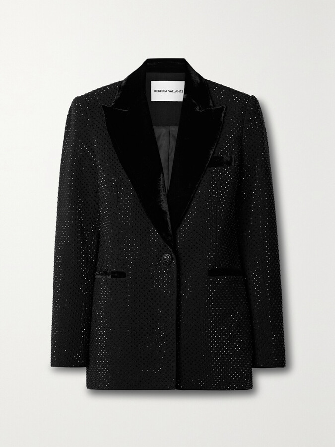 Rebecca Vallance Priscilla Velvet-trimmed Crystal-embellished Crepe Blazer - Black