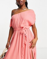 Thumbnail for your product : ASOS DESIGN off shoulder tie waist maxi beach dress in rusty coral