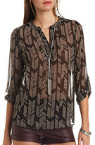 Thumbnail for your product : Charlotte Russe Sheer Dotted Chevron Flyaway Tunic Top