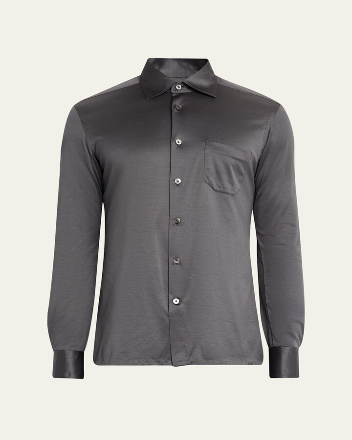 Kiton Men's Slim Fit Jersey Sport Shirt