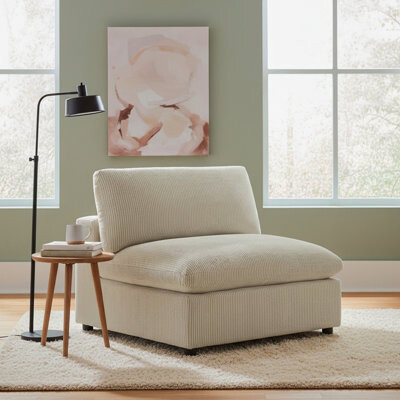 Ebern Designs Chelsea Armless Chair - Beige Corduroy