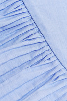 Thumbnail for your product : Tory Burch Ruffled Shirred Cotton-chambray Dress