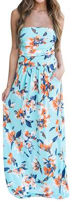 Soficy Women's Floral Print Bohemian Long Dress Strapless Beach Maxi Dress(Floral,M)