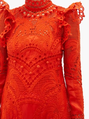 Zimmermann Brightside Palm Openwork-lace Silk-organza Dress - Orange