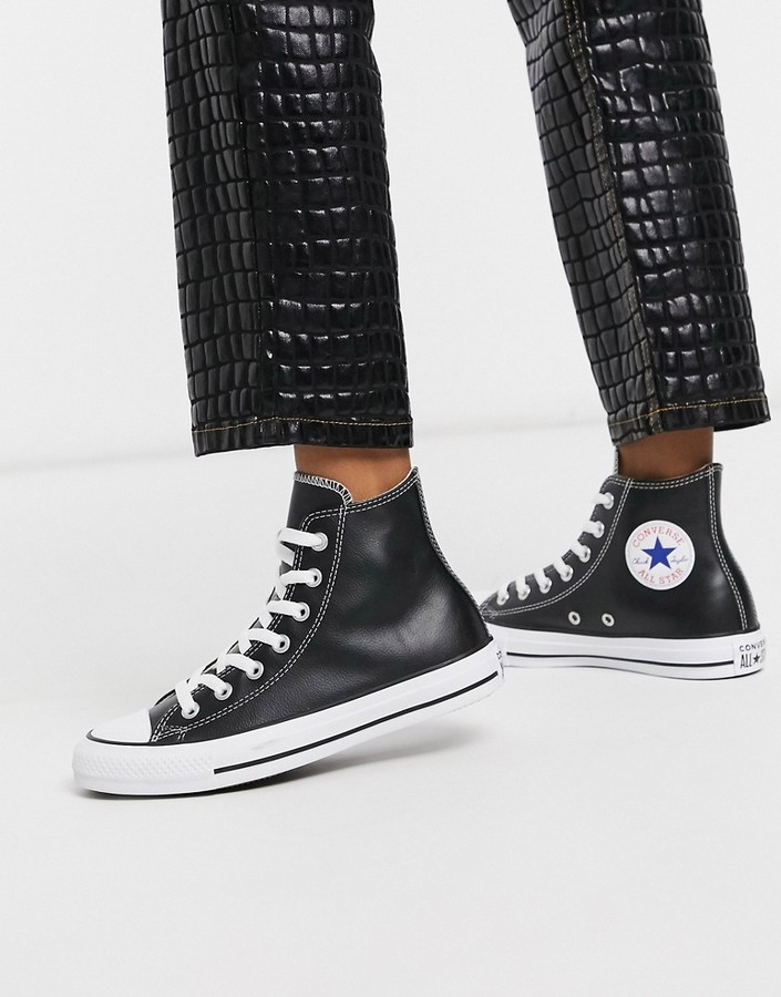 Converse Chuck Taylor All Star Hi leather sneakers in black - ShopStyle