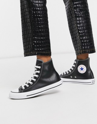 black leather converse high tops