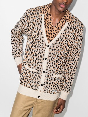 Wacko Maria leopard-jacquard V-neck cardigan
