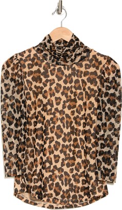 Leopard Three-Quarter Sleeve Mesh Top