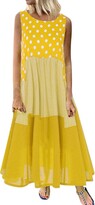 Thumbnail for your product : Whycat Plus Size Floral Summer Maxi Dresses Women Dress Sleeveless Flowy Aline Long Dress Holiday Beach Boho Bohemian (Yellow02 XXL)