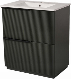 CARPET DESIGN UNLIMITED 2015 LLC 30-Inch Bathroom Vanity with Ceramic Sink, Full-Extension Drawers, and Fluted Design in White for Modern Bathrooms