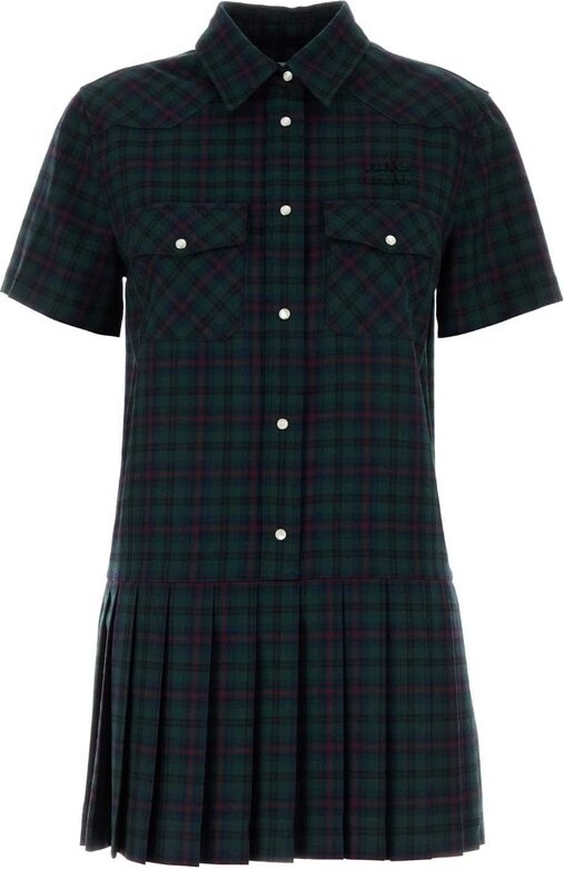 Miu Miu Checked Pleated Dress