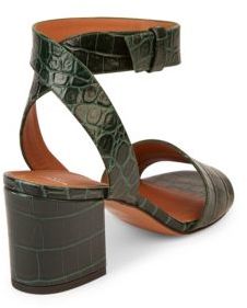 Givenchy Paris Croc-Embossed Leather Block Heel Sandals