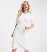 Thumbnail for your product : Vero Moda Petite Aware cotton t-shirt midi dress with belted waist in white - WHITE