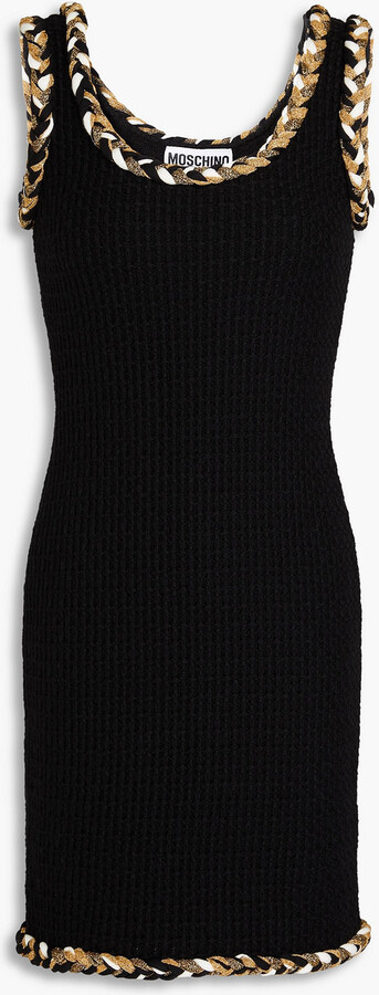 Metallic waffle-knit wool mini dress