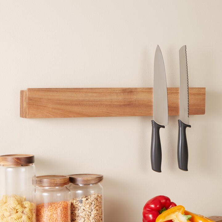 Dunelm Wall Mounted Acacia Knife Block Natural ShopStyle Chopping Boards